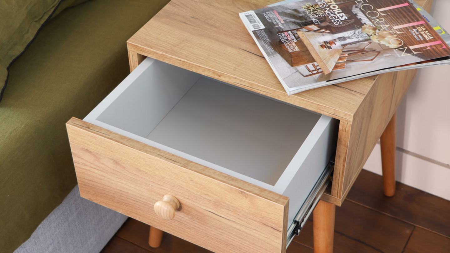 Table de chevet en bois avec 1 tiroir - Paco