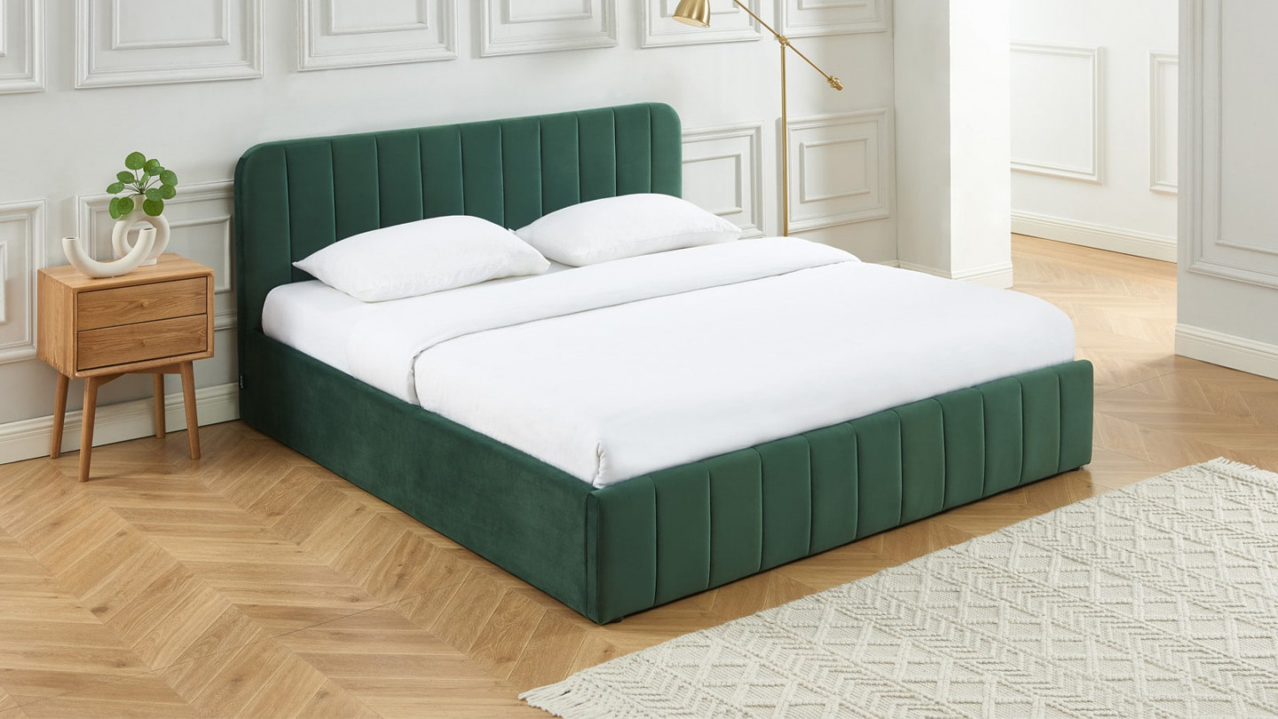 Lit coffre adulte AVA 180x200 - Velours vert