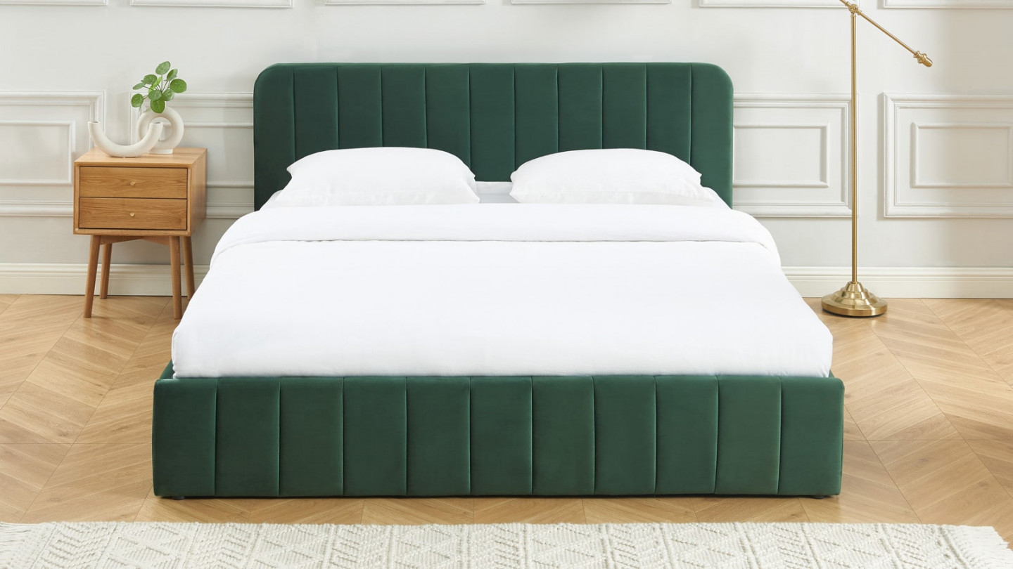 Lit coffre adulte AVA 180x200 - Velours vert