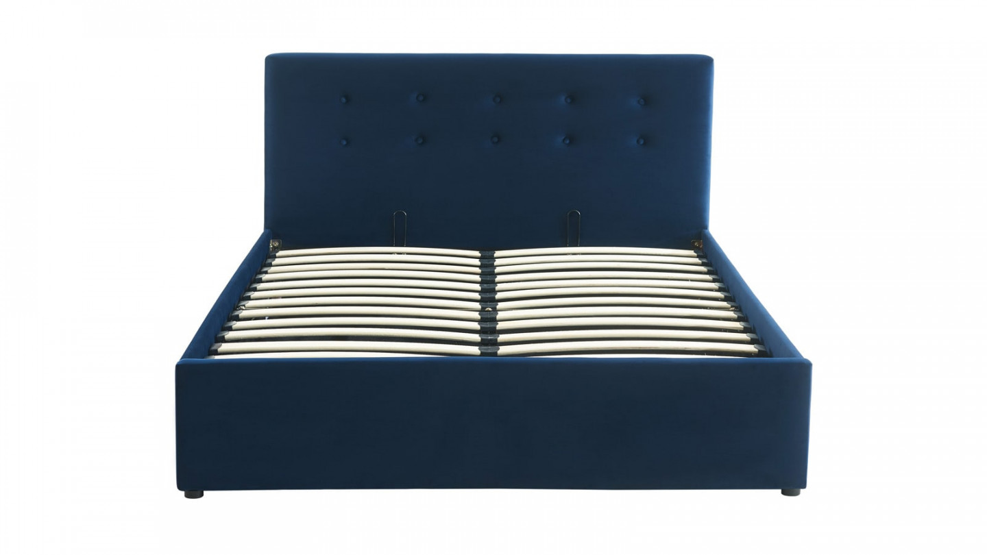 Lit coffre pour adulte TINA 160x200 - Velours bleu foncé