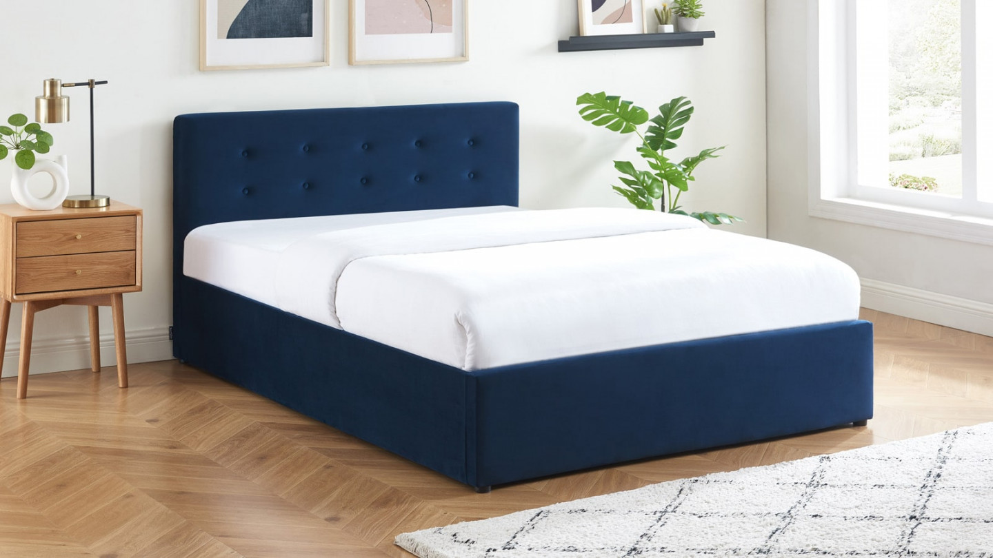 Lit coffre pour adulte TINA 160x200 - Velours bleu foncé