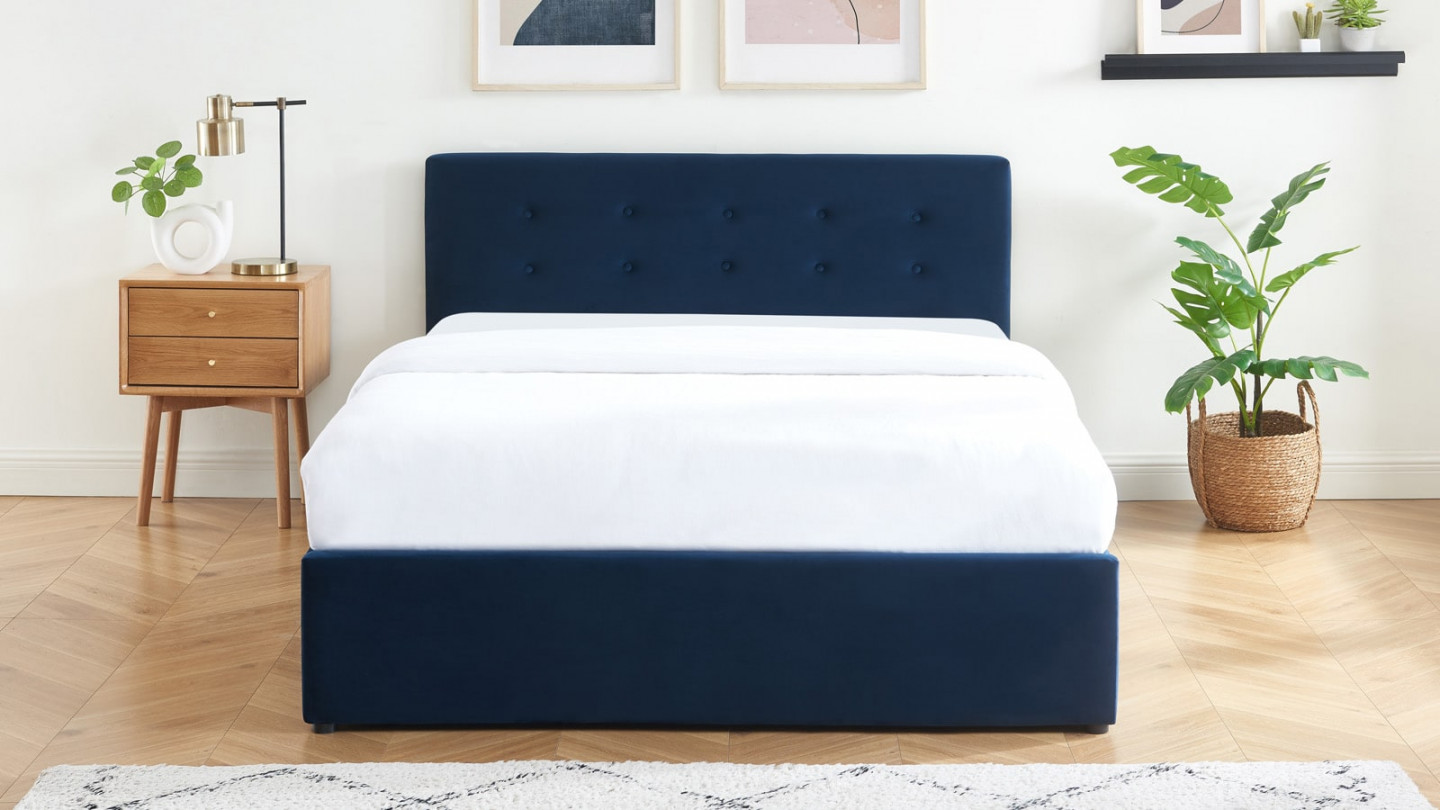 Lit coffre pour adulte TINA 160x200 - Velours bleu foncé