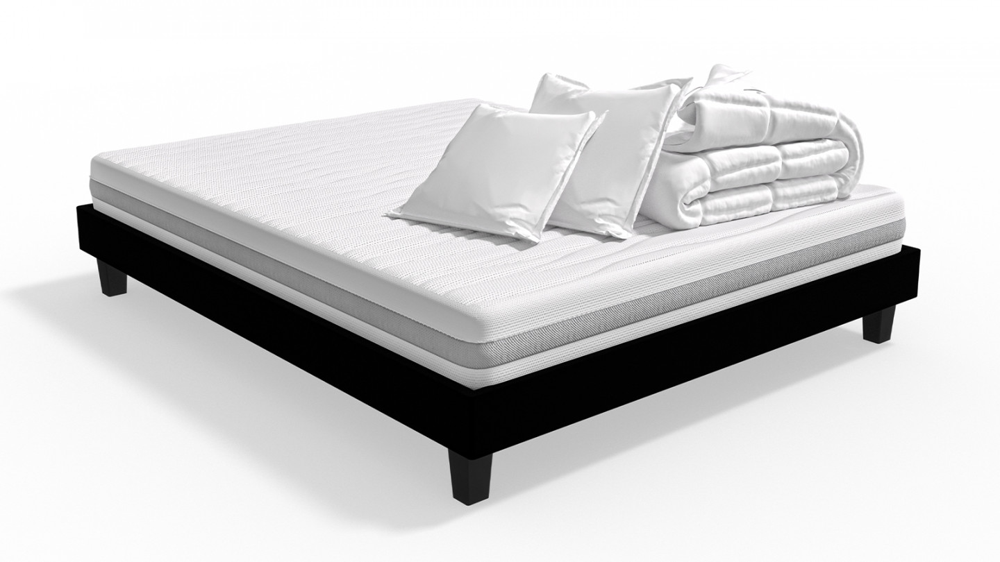 Ensemble matelas mousse 140x190 + sommier à lattes + couette + 2 oreillers - Clean Confort