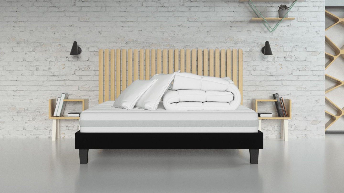 Ensemble matelas mousse 160x200 + sommier à lattes + couette + 2 oreillers - Clean Confort