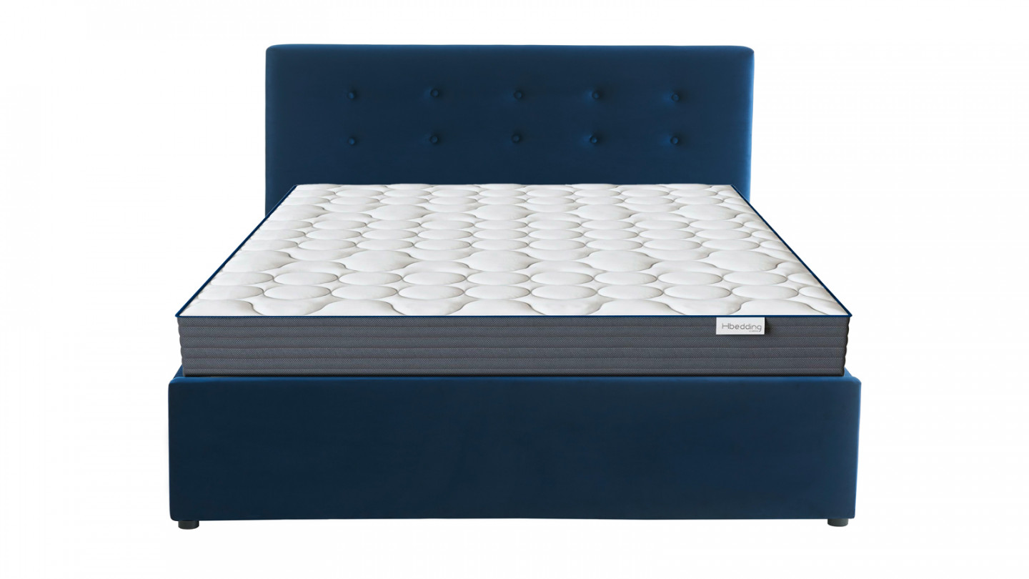 Ensemble lit coffre Tina en velours foncé 140x190cm + Matelas à mémoire de forme Mémo HR 22 cm