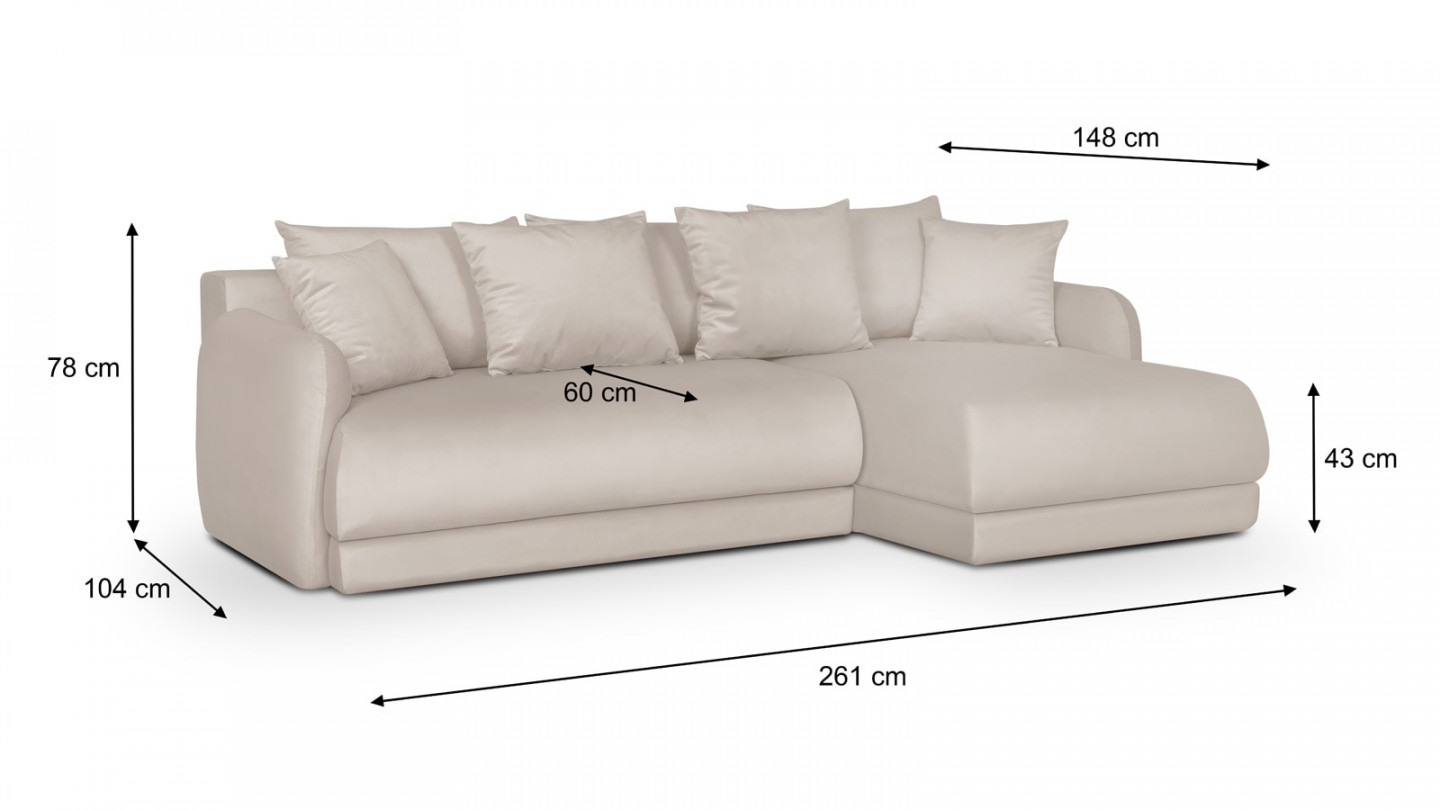 Canapé d'angle droit 5 places convertible avec coffre de rangement en velours crème - Giulia