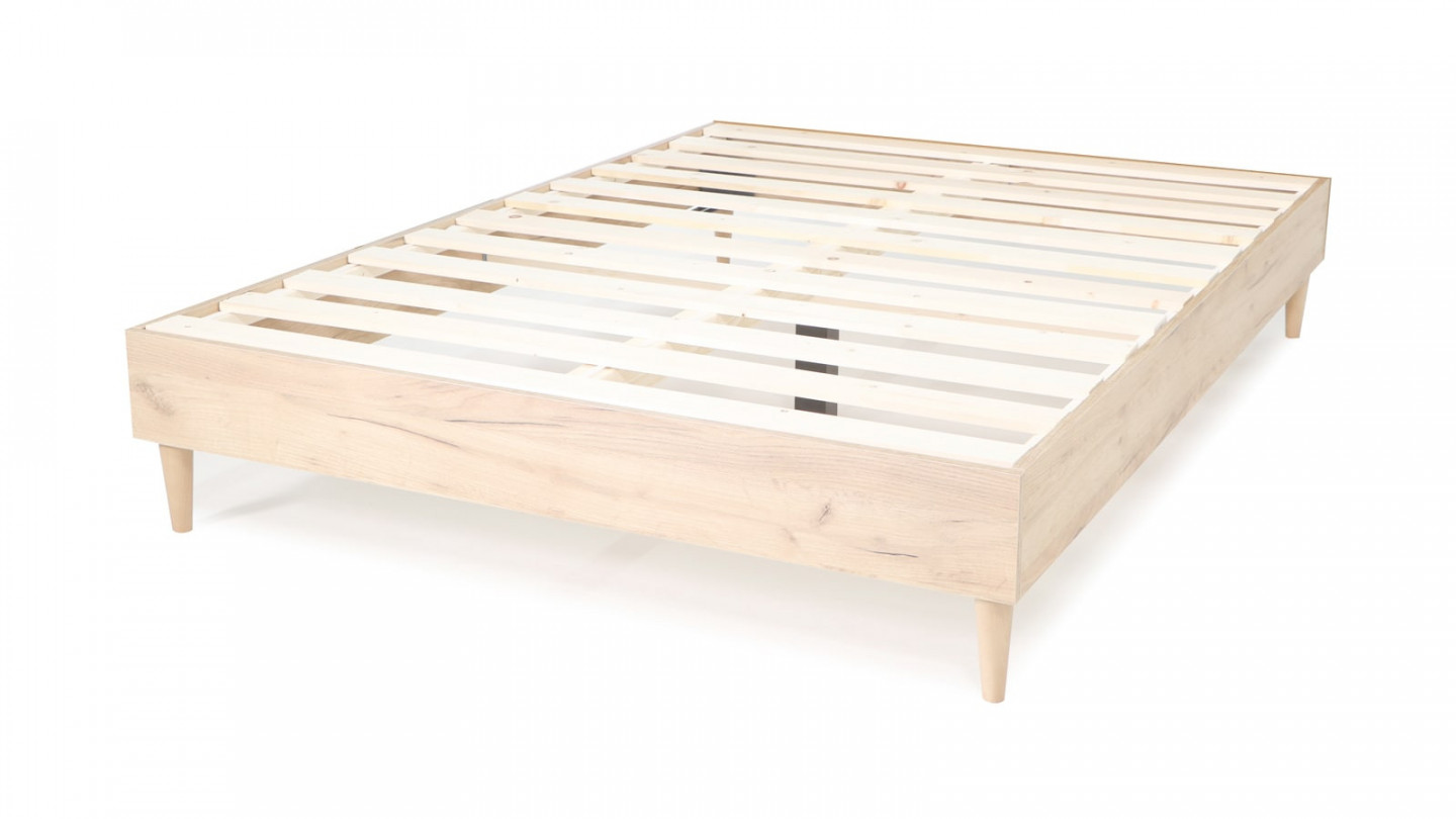 Ensemble lit Paco effet chêne 140x190 + Matelas à mémoire de forme Mémo HR 22cm