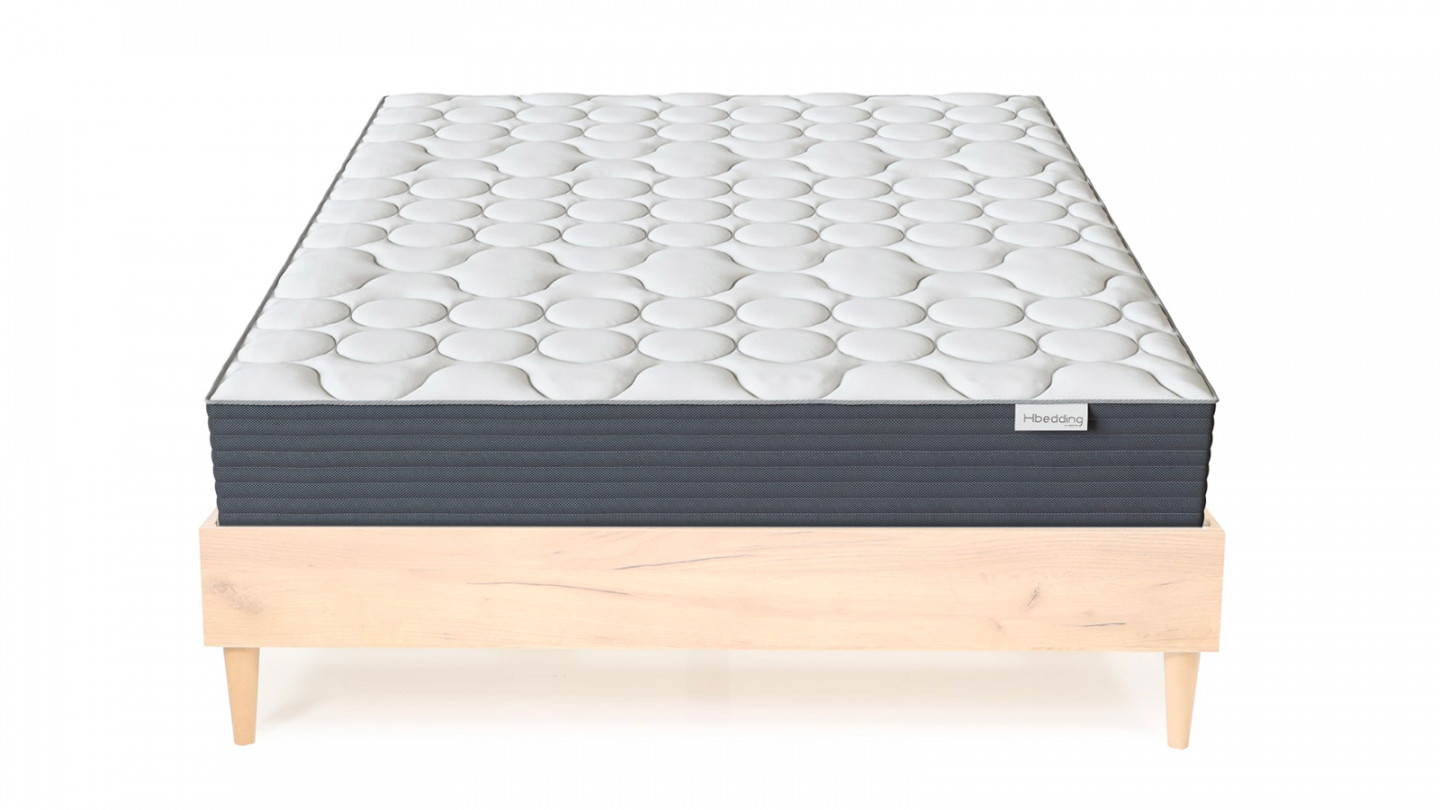 Ensemble lit Paco effet chêne 140x190 + Matelas à ressorts ensachés Spring Plus 22 cm