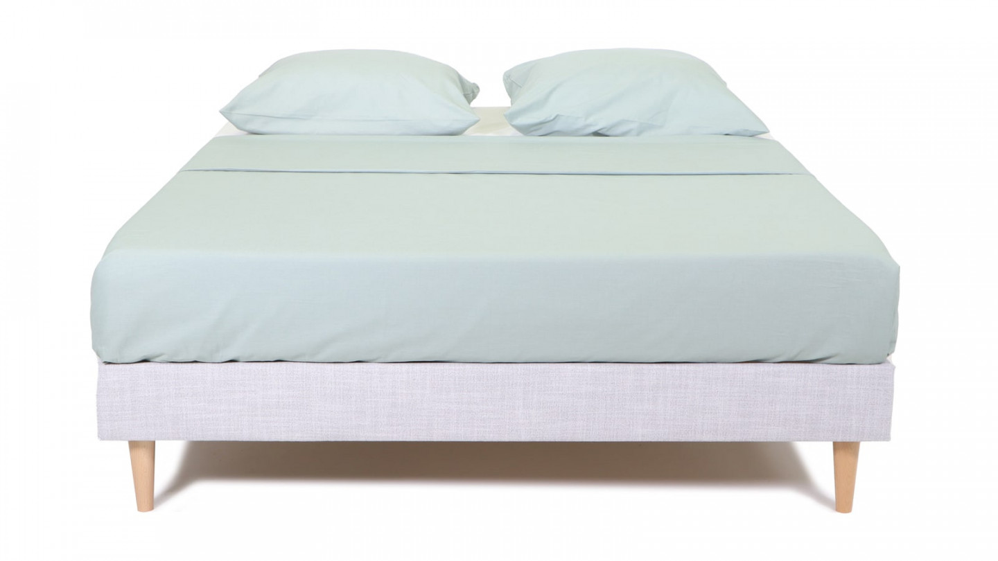 Ensemble Lit Dina en tissu gris clair 140x190 cm +Matelas mousse Clean Confort 19 cm