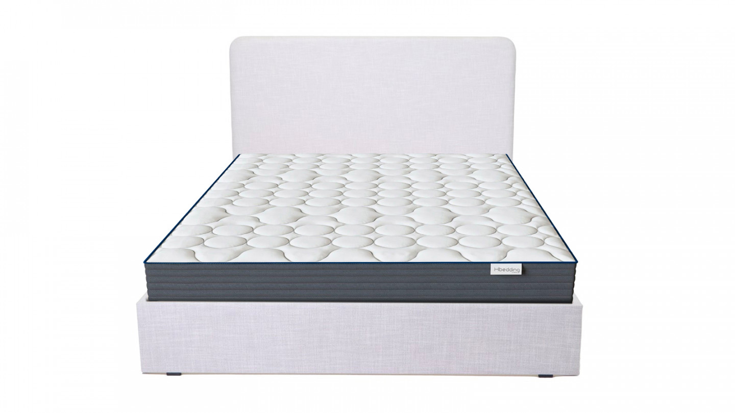 Lit Enzo 140x190 en tissu gris clair + Matelas à mémoire de forme Mémo HR 22cm