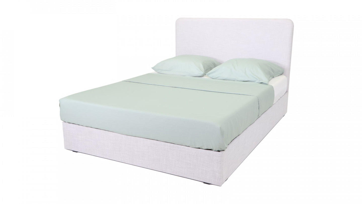 Lit Enzo 140x190 en tissu gris clair + Matelas à mémoire de forme Mémo HR 22cm