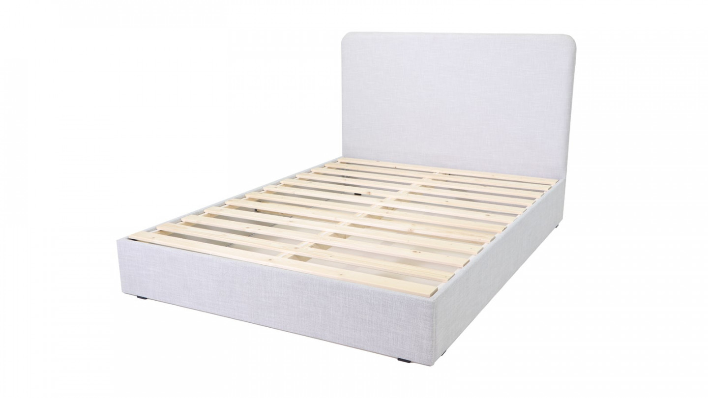 Lit Enzo 140x190 en tissu gris clair + Matelas mousse Clean Confort 19 cm