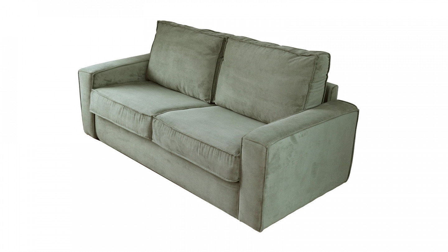  Canapé convertible 3 places en tissu vert - Ouverture express - Couchage quotidien - Matelas HD 140 x 190 - Mattia