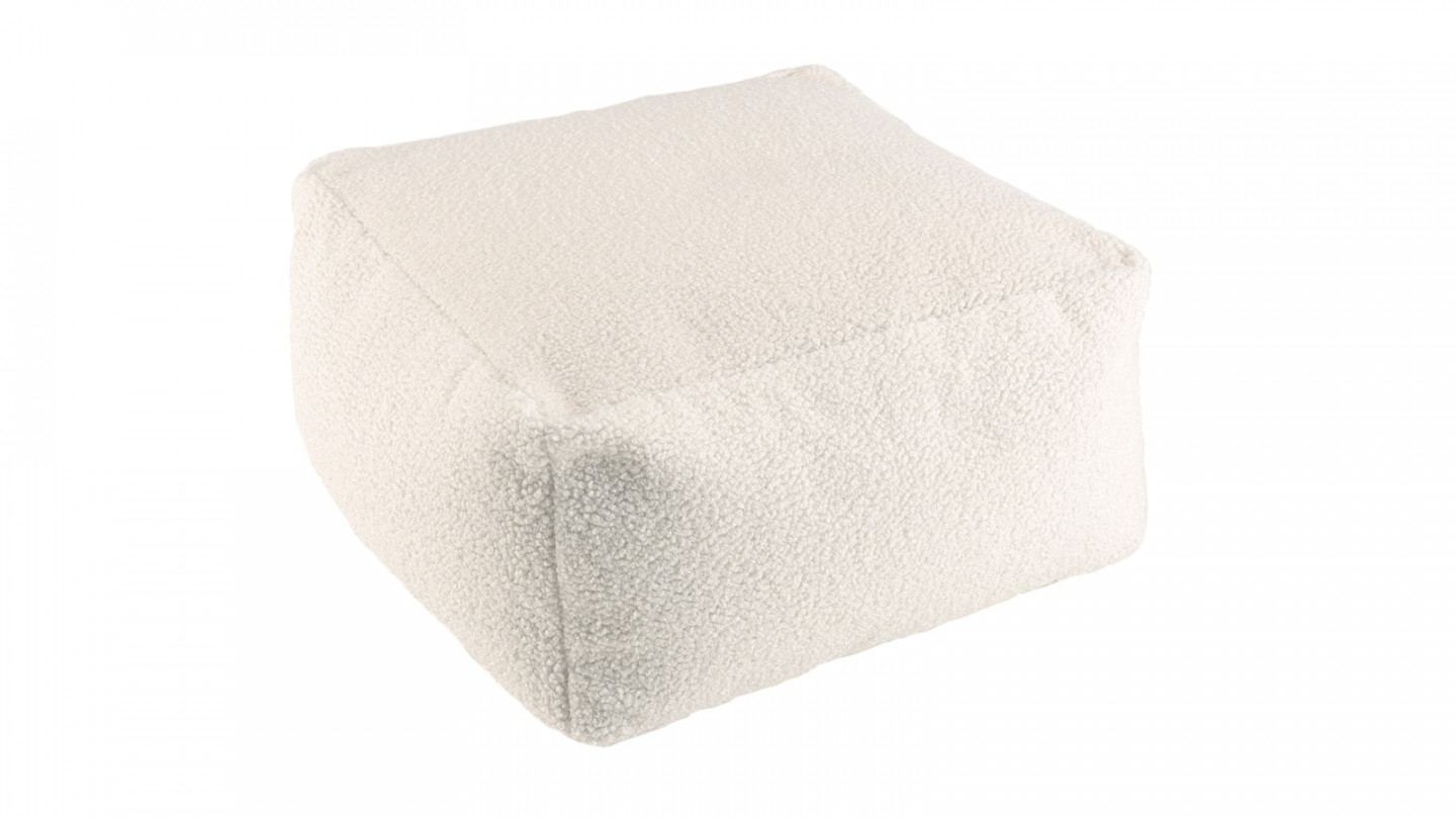 Pouf carré 53x53cm tissu bouclette écru - Albane