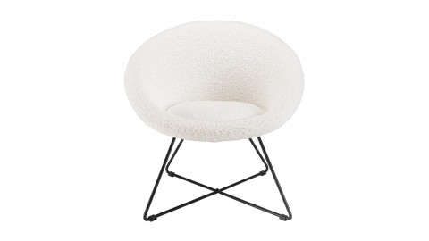 Fauteuil tissu bouclette beige pieds croisés métal noir - Albane
