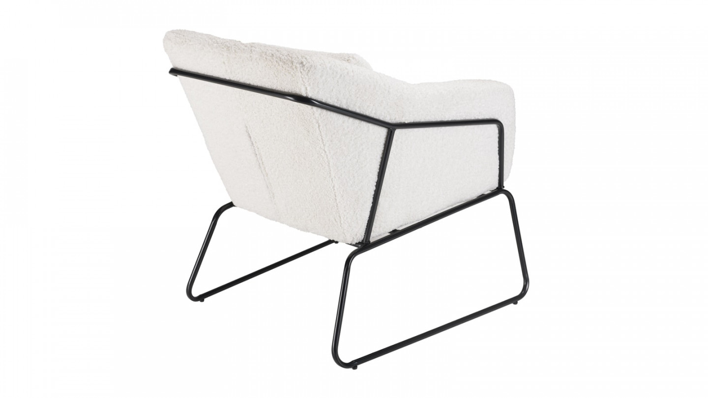 Fauteuil tissu bouclette écru pieds évasés métal noir - Albane