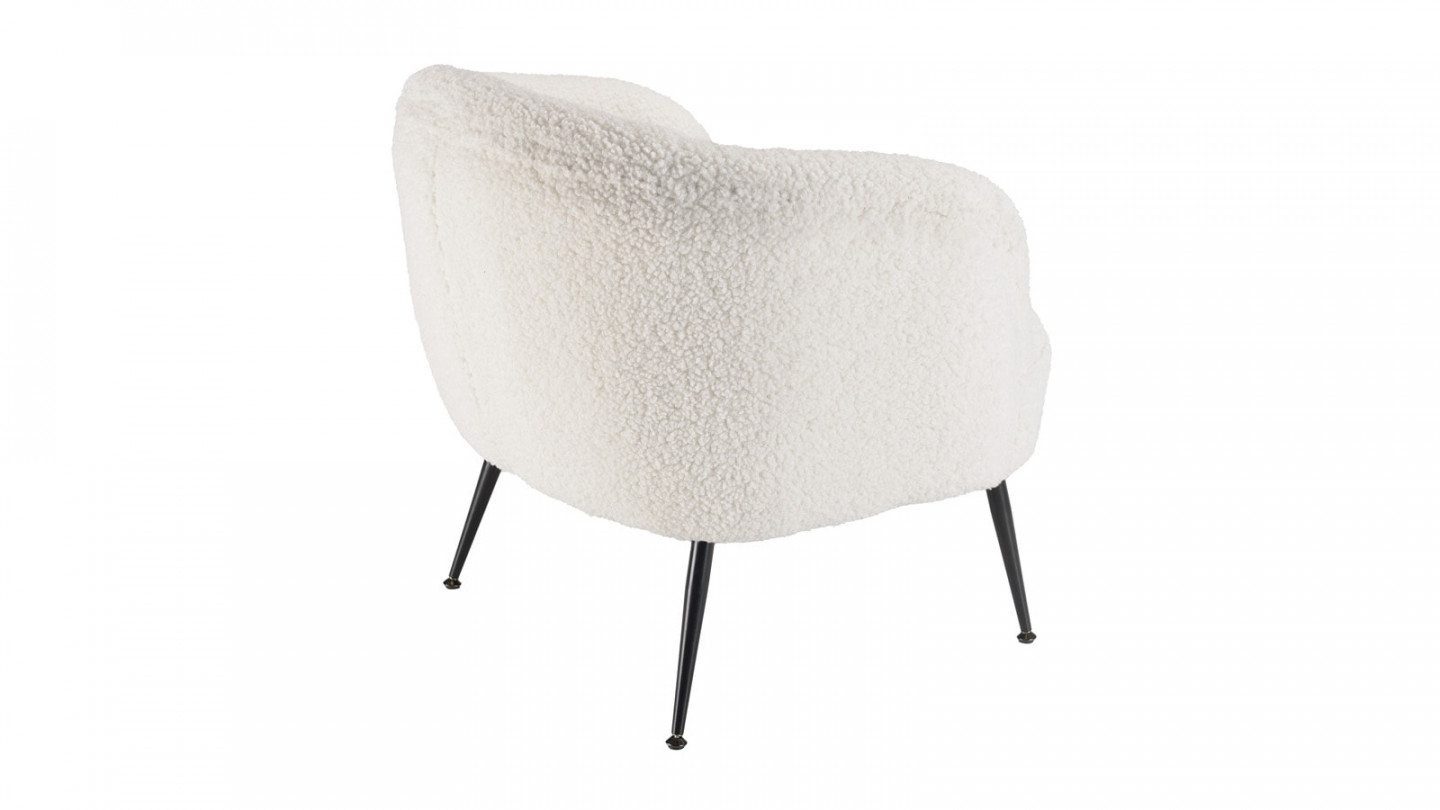 Fauteuil cosy tissu bouclette écru pieds métal noir - Albane