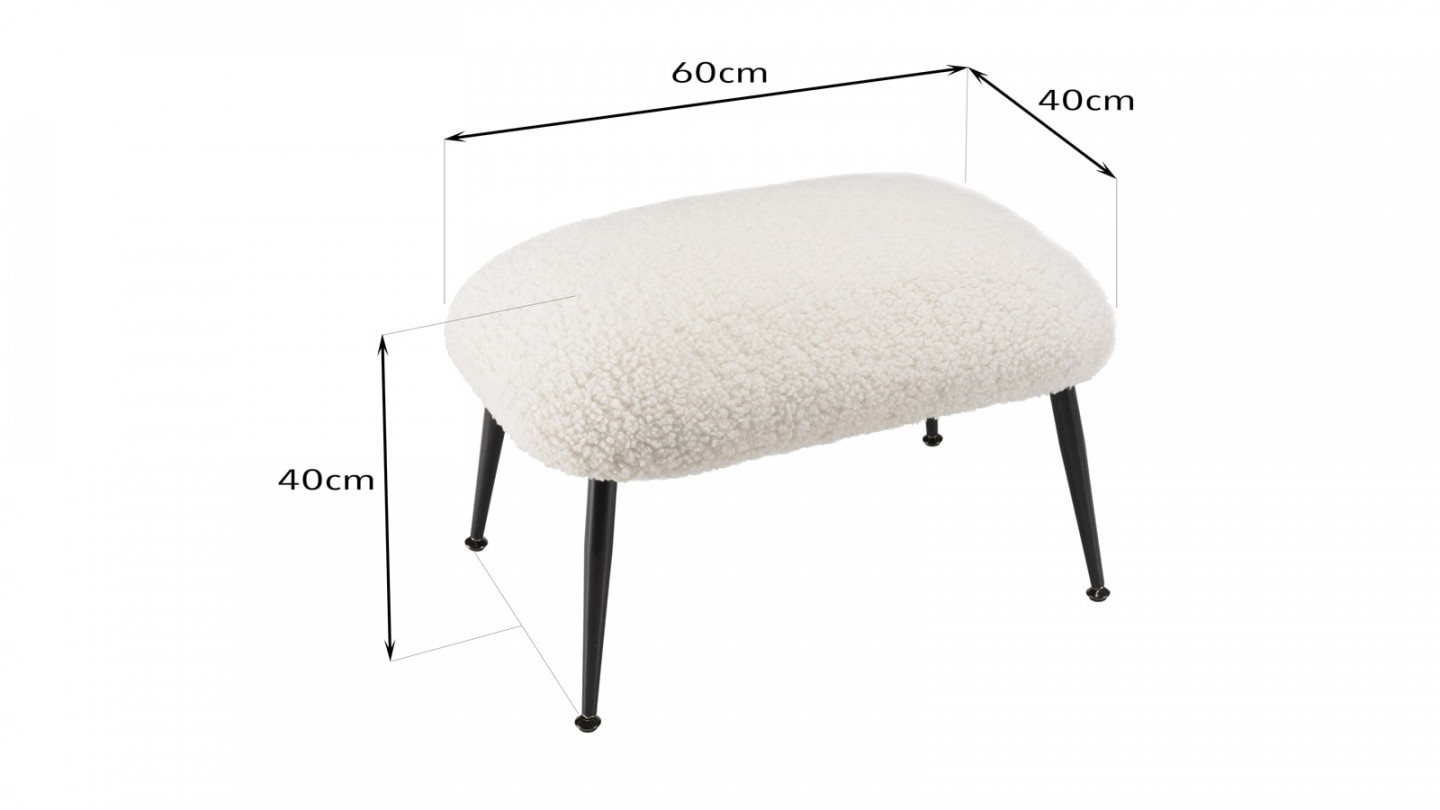 Tabouret cosy tissu bouclette écru pieds métal noir - Albane