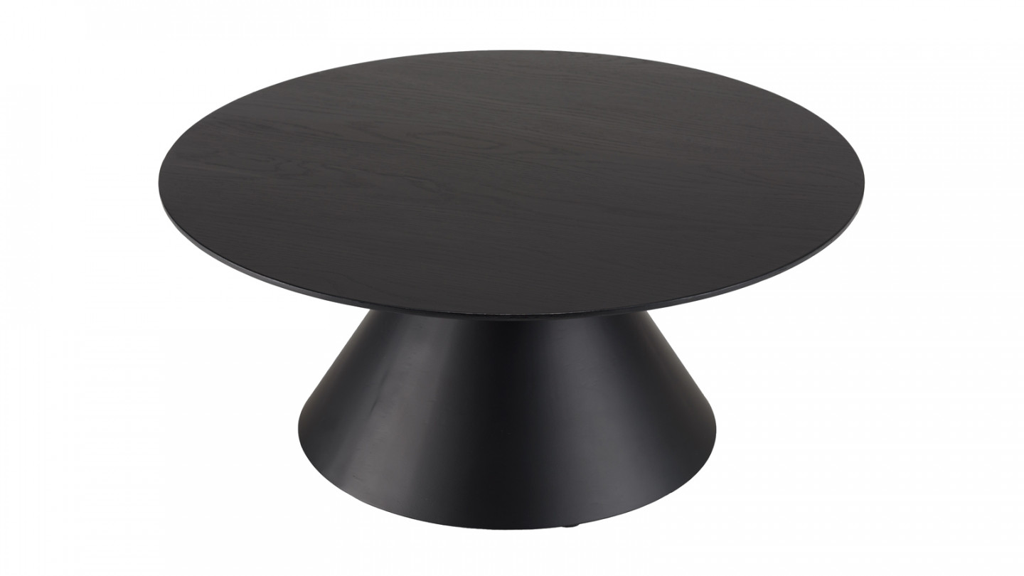 Table basse ronde noire 78x78cm pied conique métal - Daly