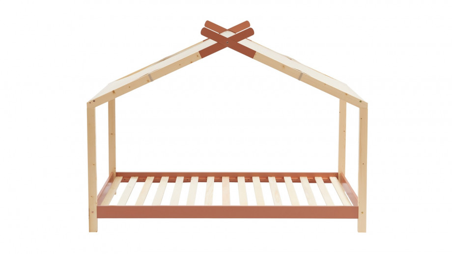 Lit cabane 90x190 en pin massif terracotta avec sommier - Charly