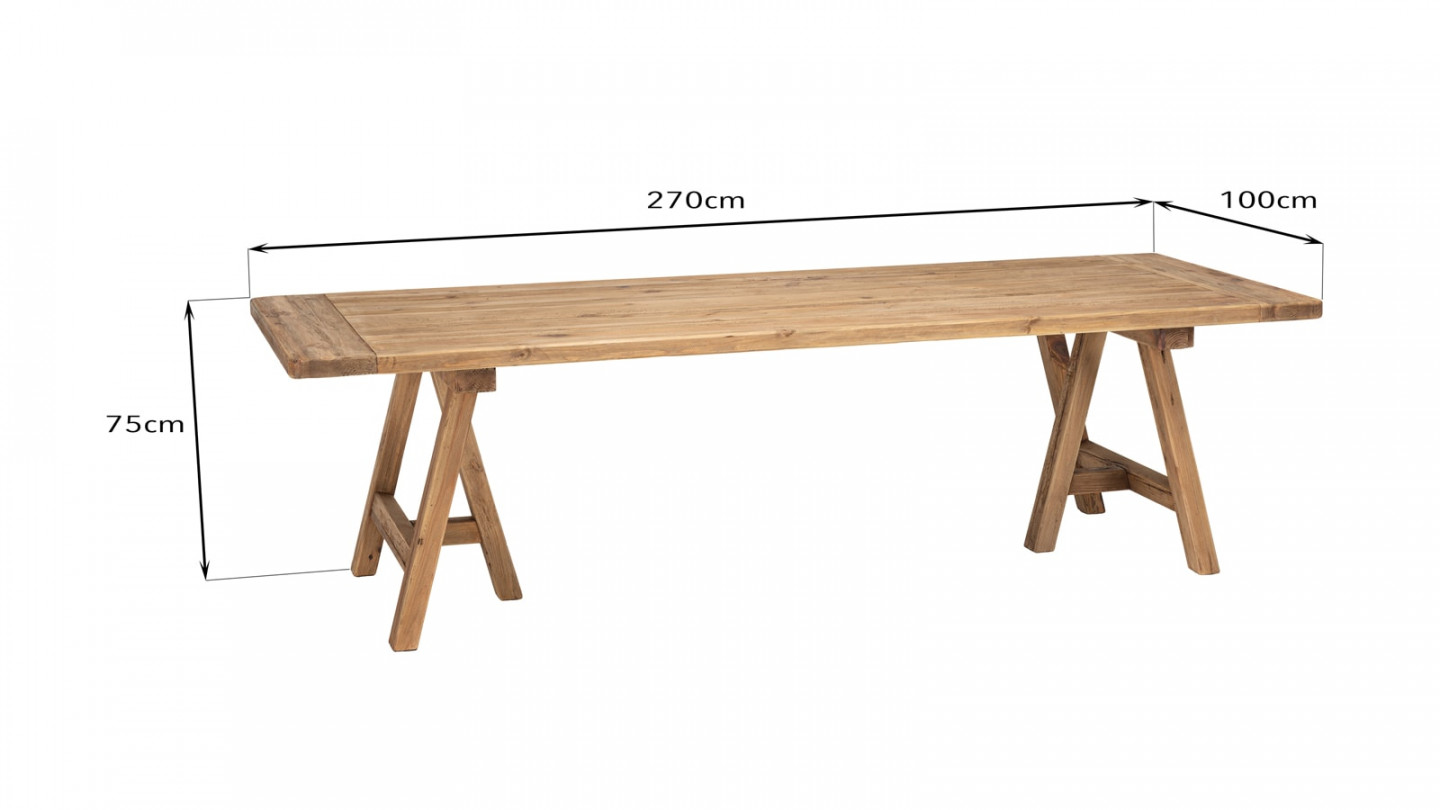 Table à manger rectang. 270x100cm bois Pin recyclé- Sandy