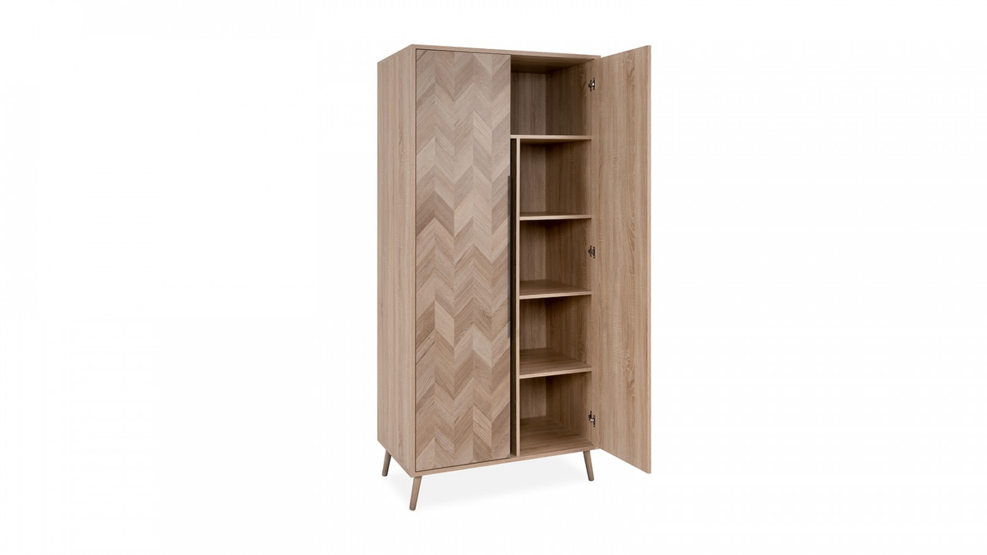 Armoire 2 portes effet chêne à chevrons 90 cm - Léa