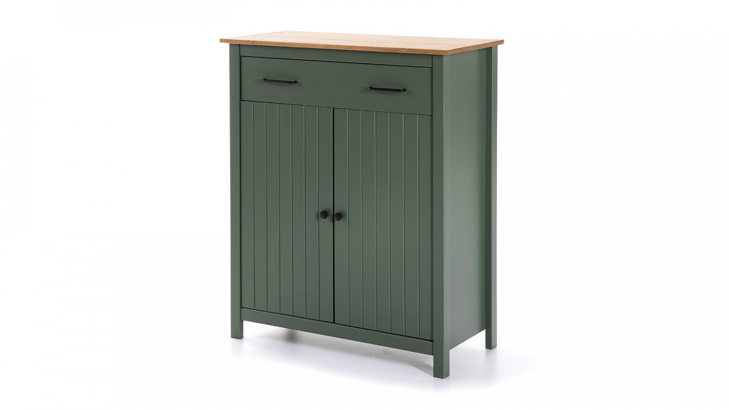 Buffet 2 portes 1 tiroir bois ciré / vert 90 cm - Ida