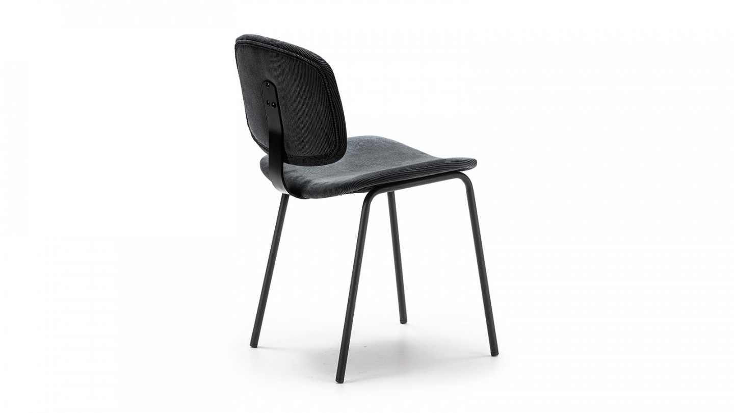 Lot de 2 chaises en velours côtelé noir piètement noir - Liv