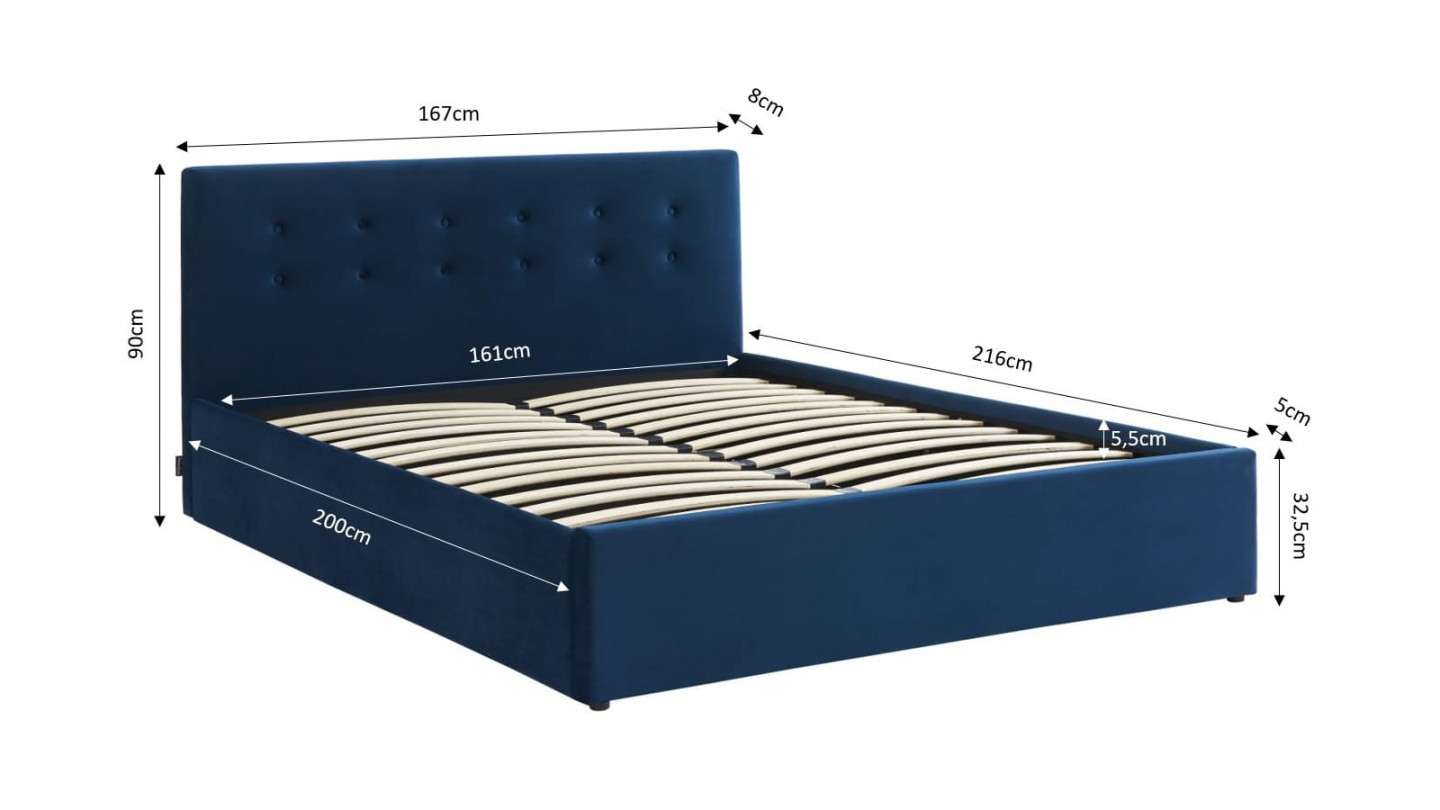 Lit coffre pour adulte TINA 160x200 - Velours bleu foncé