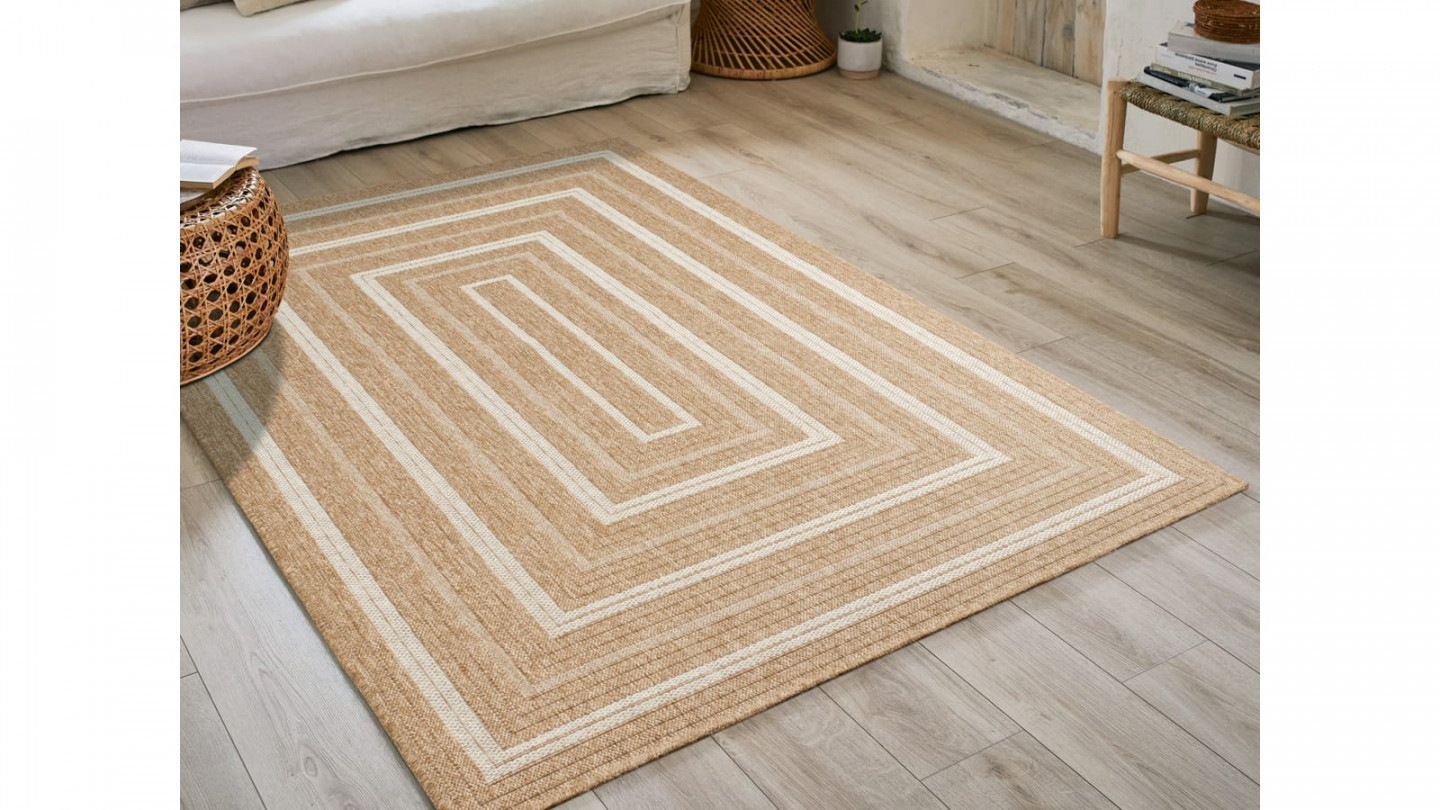 Tapis aspect Jute naturel avec motifs blanc 200x290 - Gaia