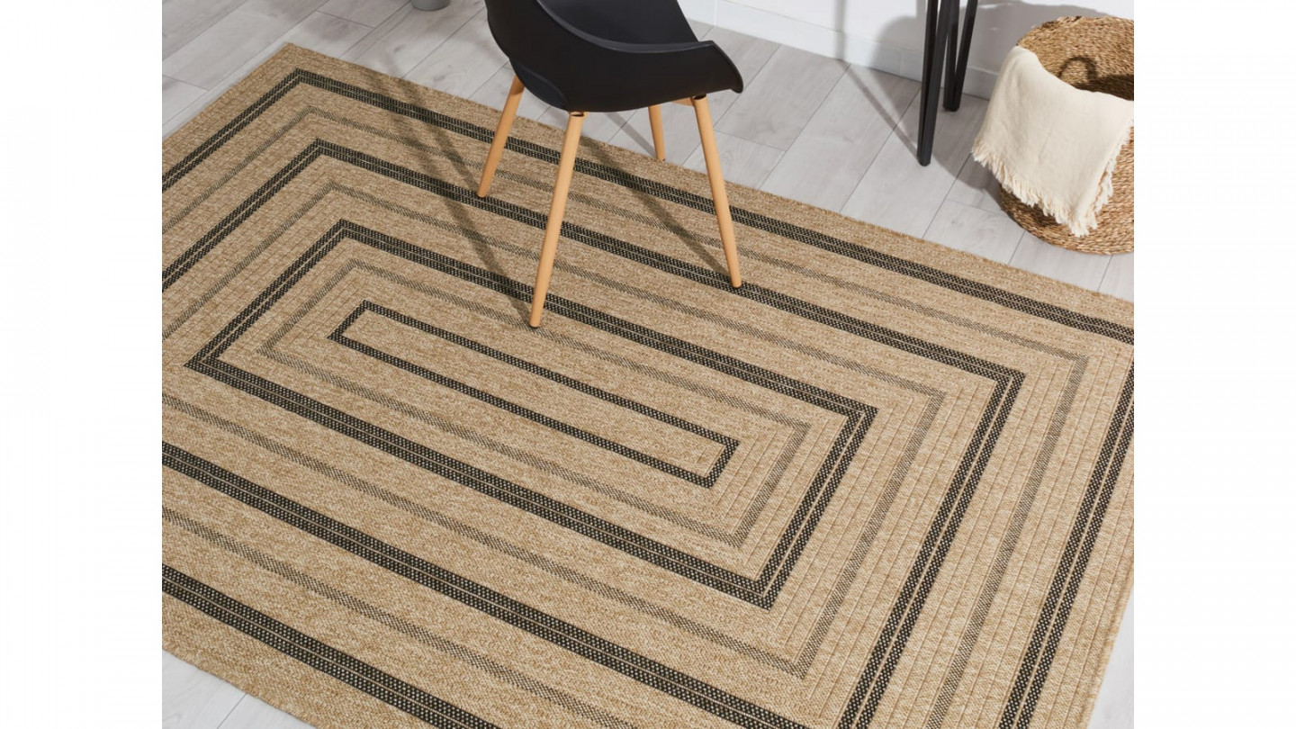 Tapis aspect Jute naturel avec motifs noir 200x290 - Gaia