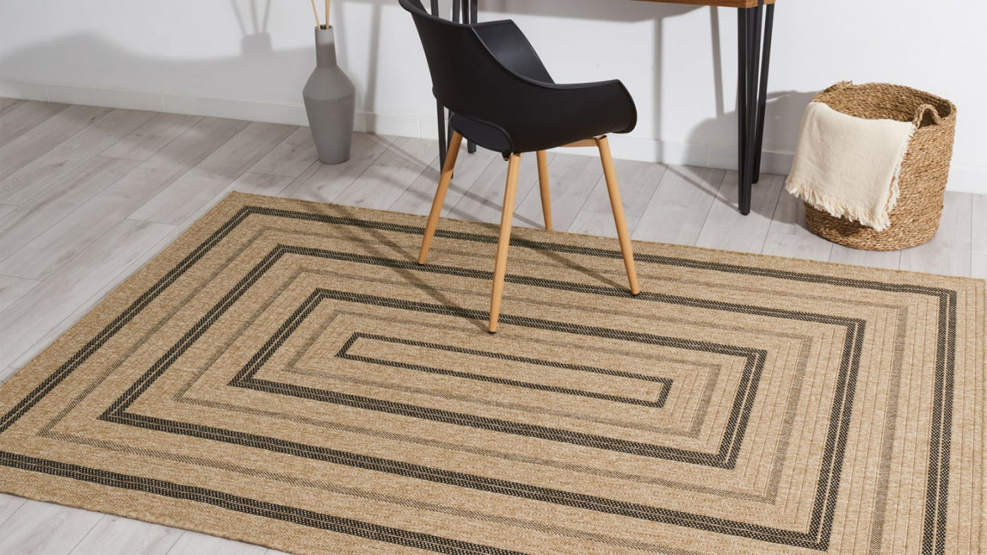 Tapis aspect Jute naturel avec motifs noir 200x290 - Gaia