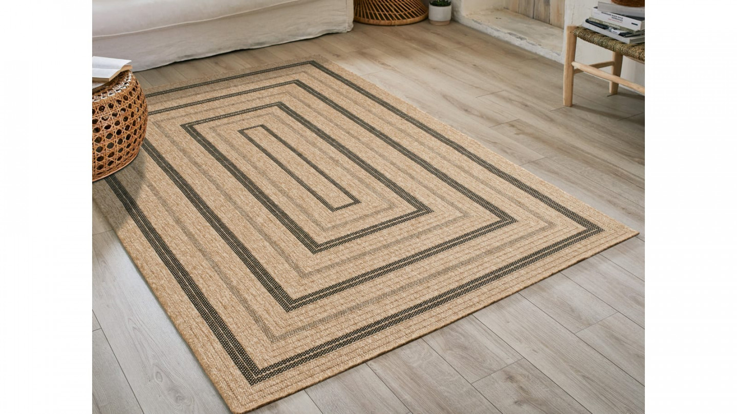 Tapis aspect Jute naturel avec motifs noir 200x290 - Gaia