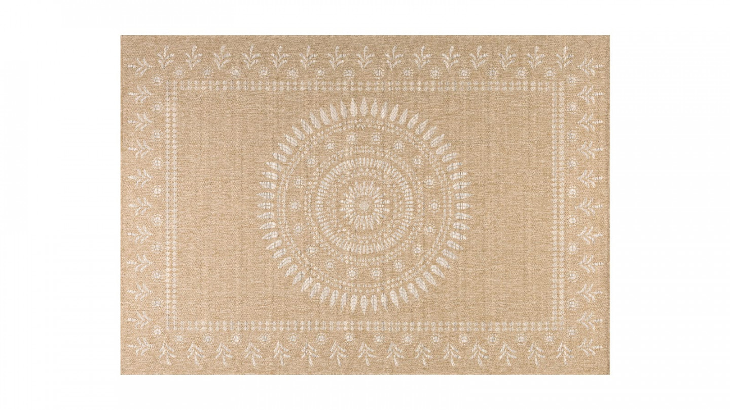 Tapis aspect Jute naturel avec motif blanc 200x290 - Isaura