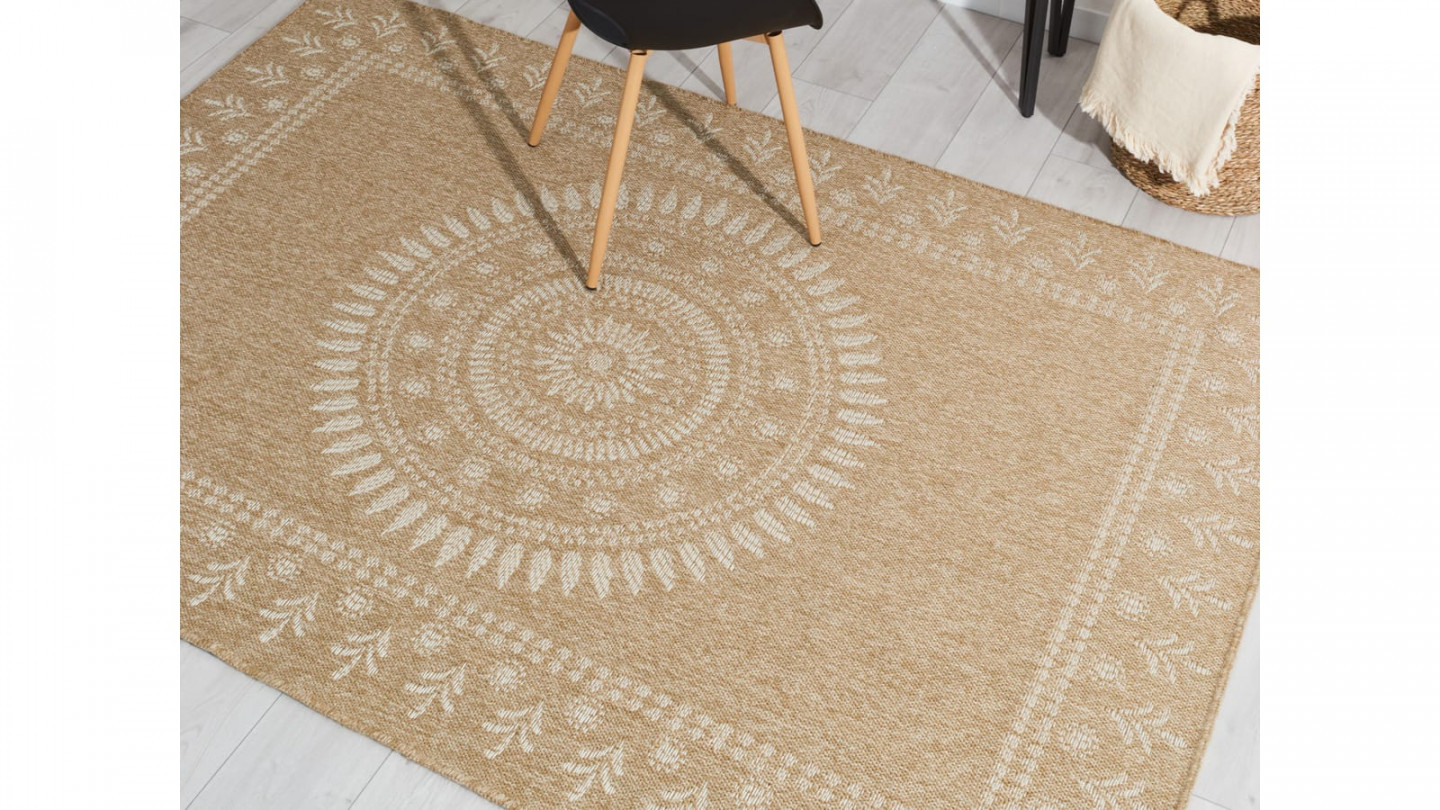 Tapis aspect Jute naturel avec motif blanc 200x290 - Isaura