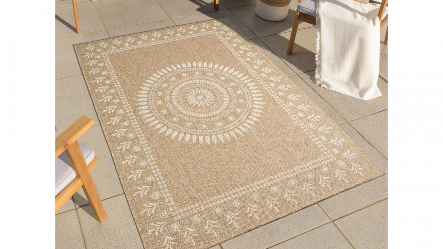 Tapis aspect Jute naturel avec motif blanc 200x290 - Isaura