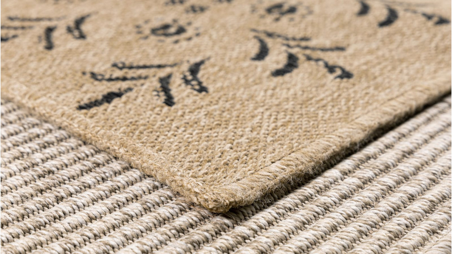 Tapis aspect Jute naturel avec motifs noir 160x230 - Isaura