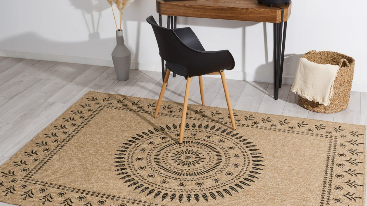 Tapis aspect Jute naturel avec motifs noir 160x230 - Isaura