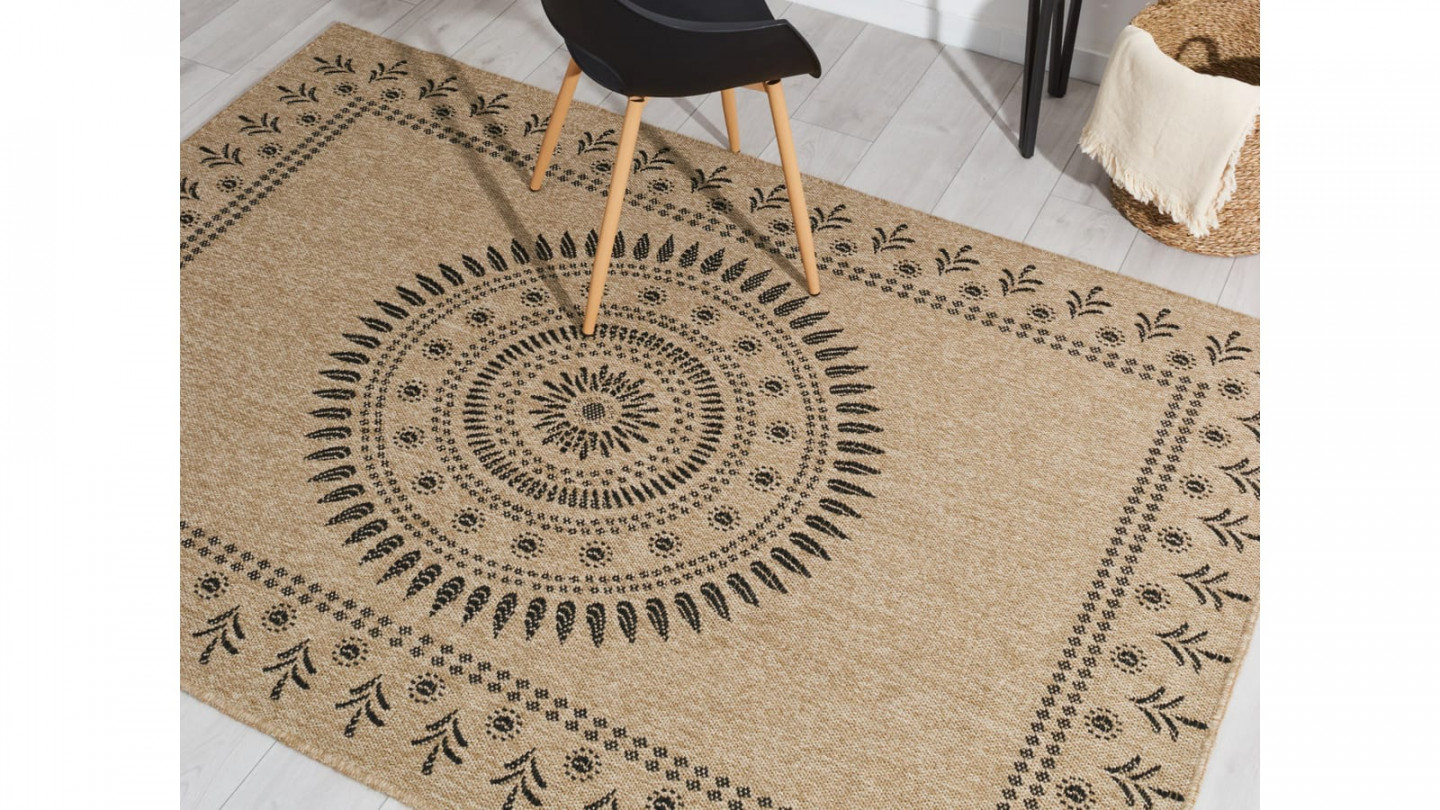 Tapis aspect Jute naturel avec motifs noir 200x290 - Isaura