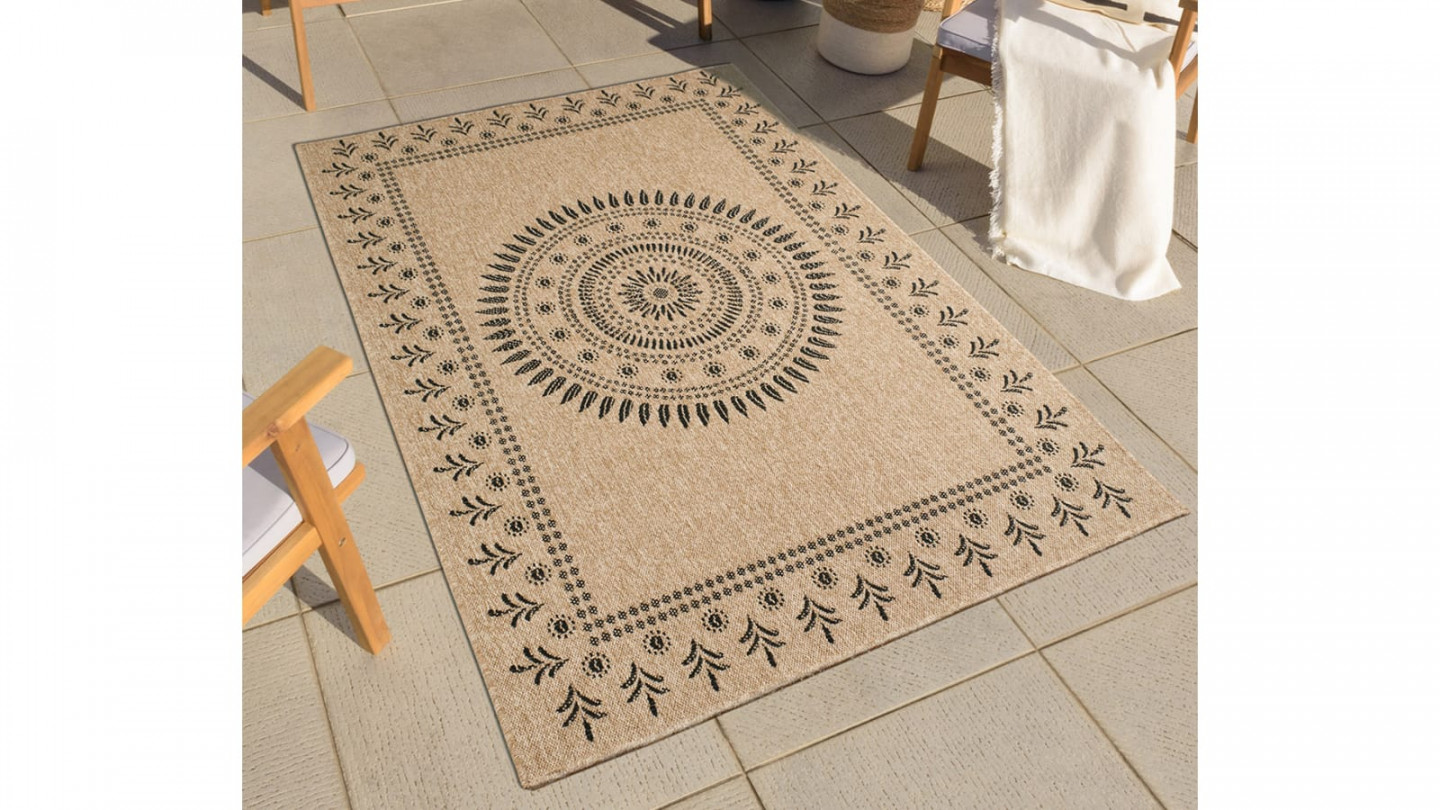 Tapis aspect Jute naturel avec motifs noir 200x290 - Isaura