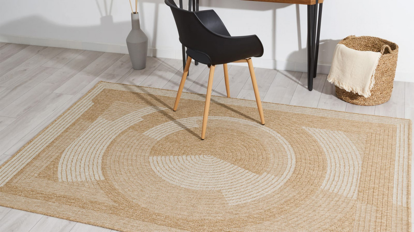 Tapis aspect Jute naturel avec motif blanc 160x230 - Noa