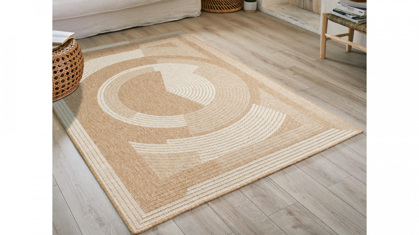 Tapis aspect Jute naturel avec motif blanc 160x230 - Noa