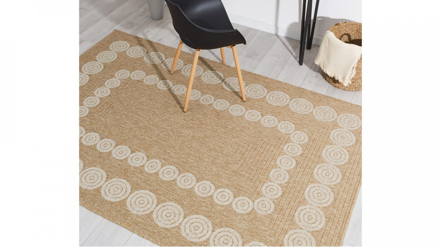 Tapis aspect Jute naturel avec motif blanc 160x230 - Tullia