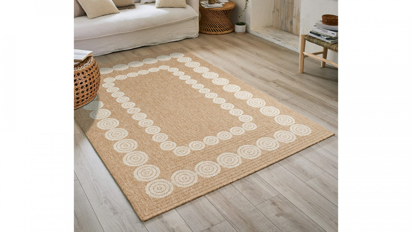 Tapis aspect Jute naturel avec motif blanc 160x230 - Tullia