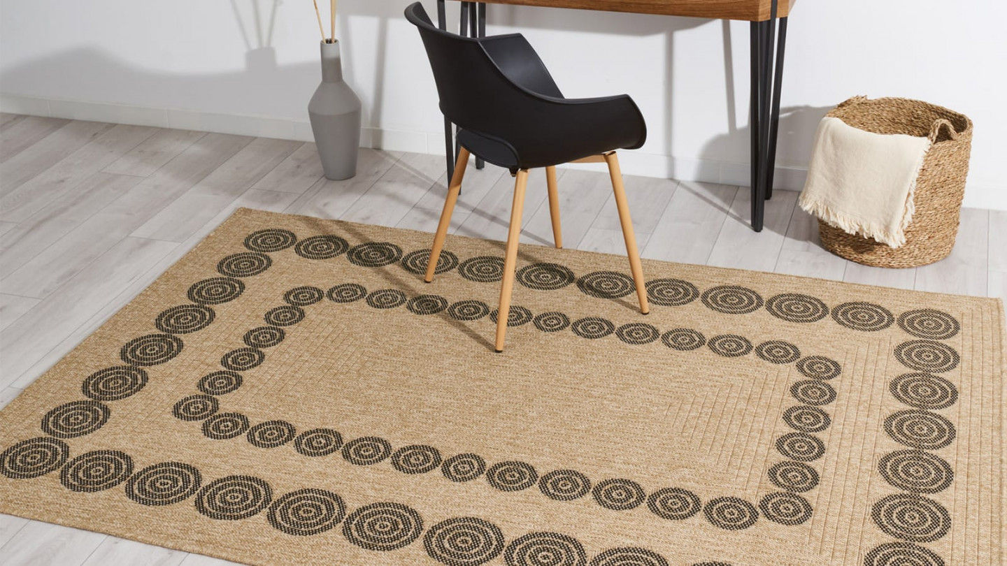 Tapis aspect Jute naturel avec motifs noir 160x230 - Tullia