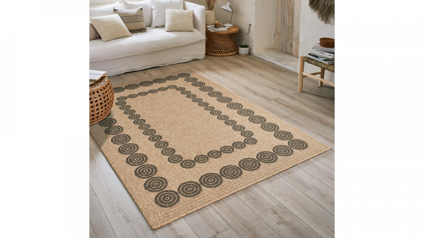 Tapis aspect Jute naturel avec motifs noir 200x290 - Tullia