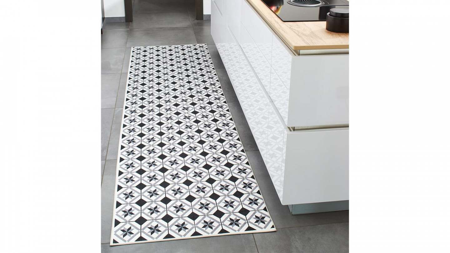 Tapis de cuisine carreaux de ciment Noir 80x300 - Uvita