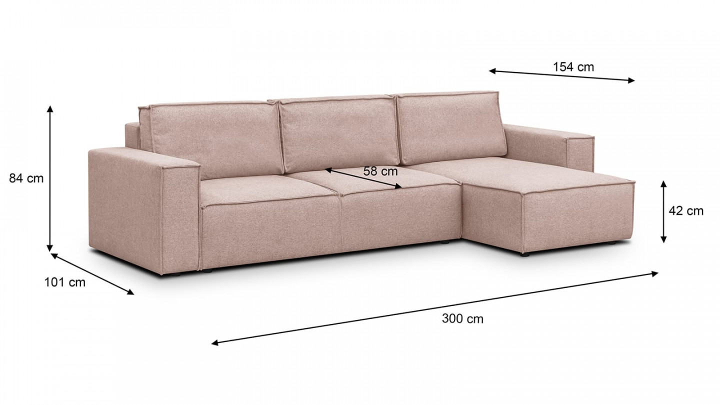 Canapé d'angle 5 places convertible réversible avec coffre de rangement en tissu rose - Harper New