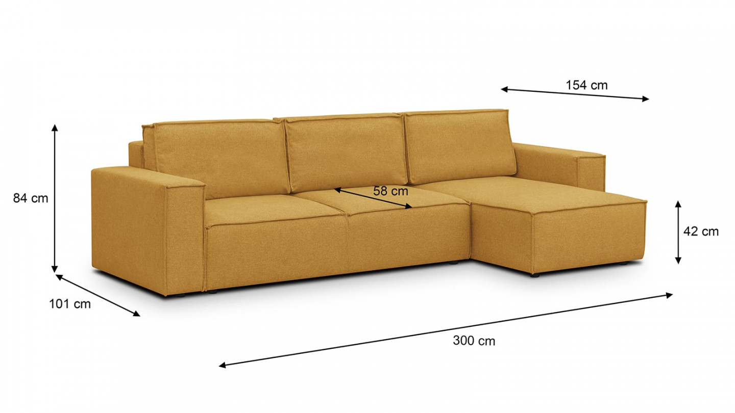 Canapé d'angle 5 places convertible réversible avec coffre de rangement en tissu jaune moutarde - Harper New