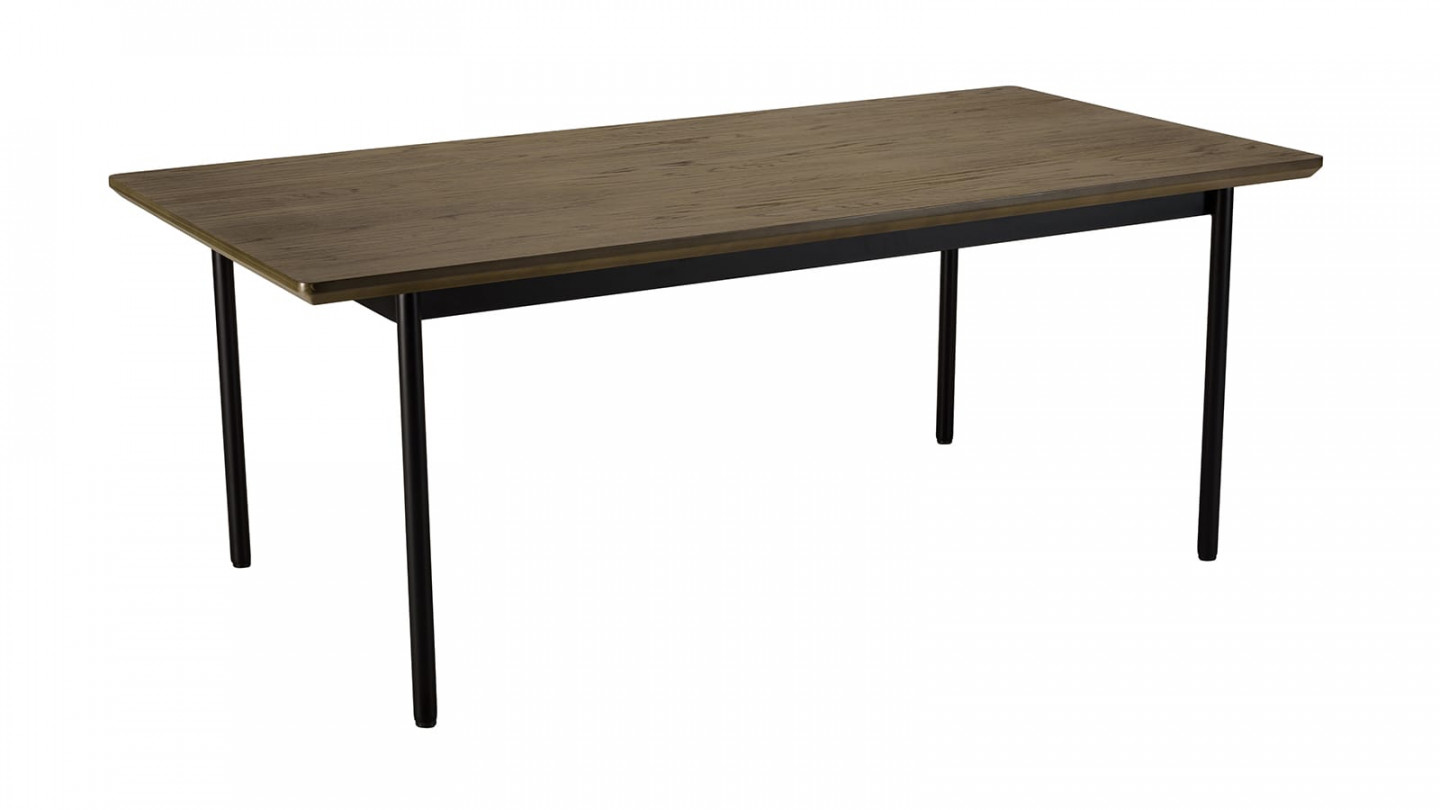 Table à manger rectang. marron foncé 200x100cm pieds métal noir ALMA